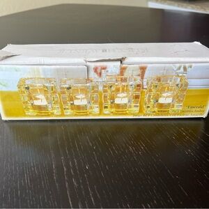 Fifth Avenue Crystal “Emerald” Yellow Faceted Glass Votive Candle Holder NEW